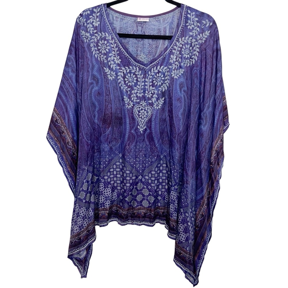 Sevya Handmade Top Womens OS Silk Blend Boho Relaxed Embroidered Lagenlook Artsy